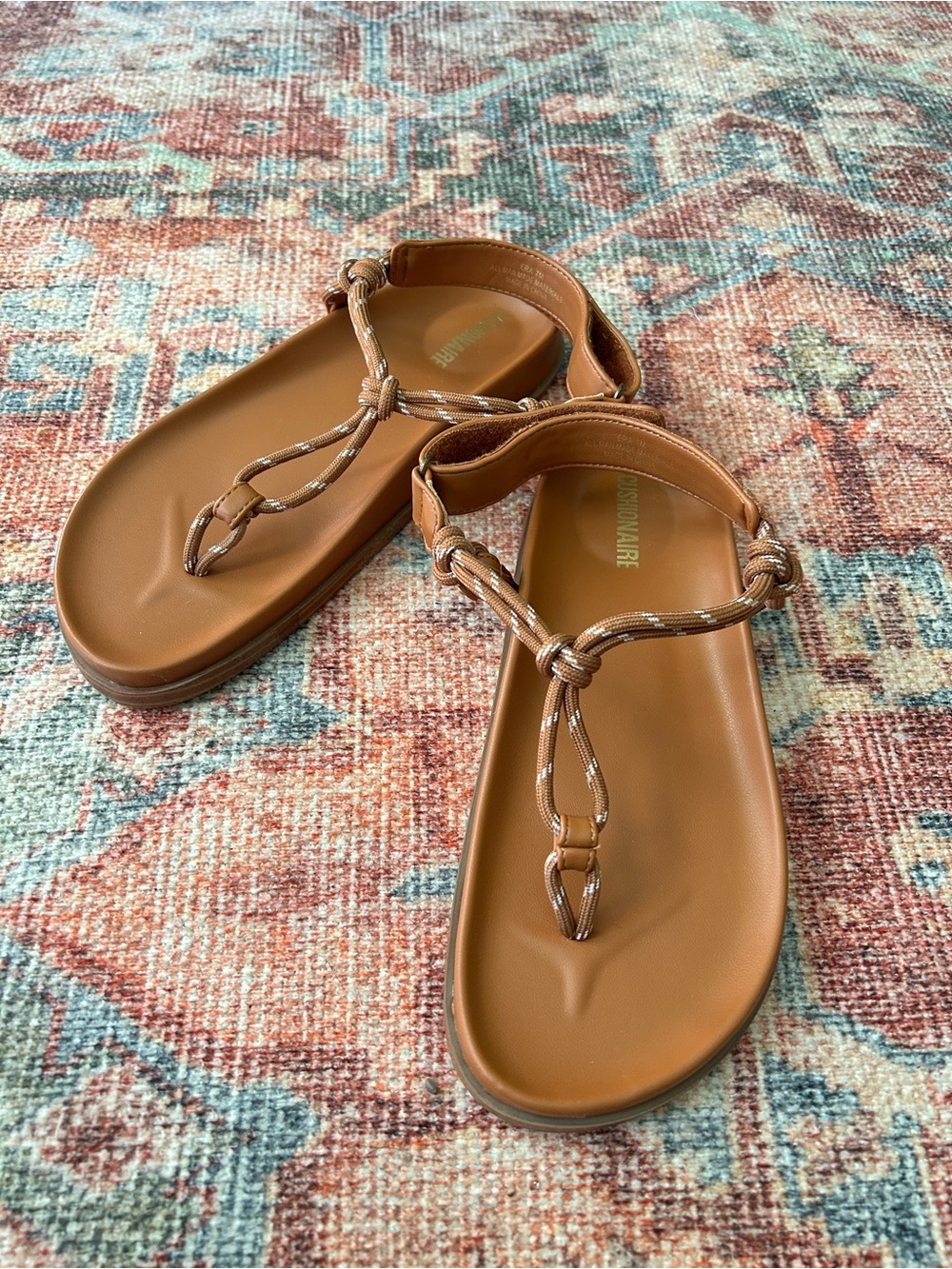 Women's Cushionaire Tan Knot-Detail Thong Sandals